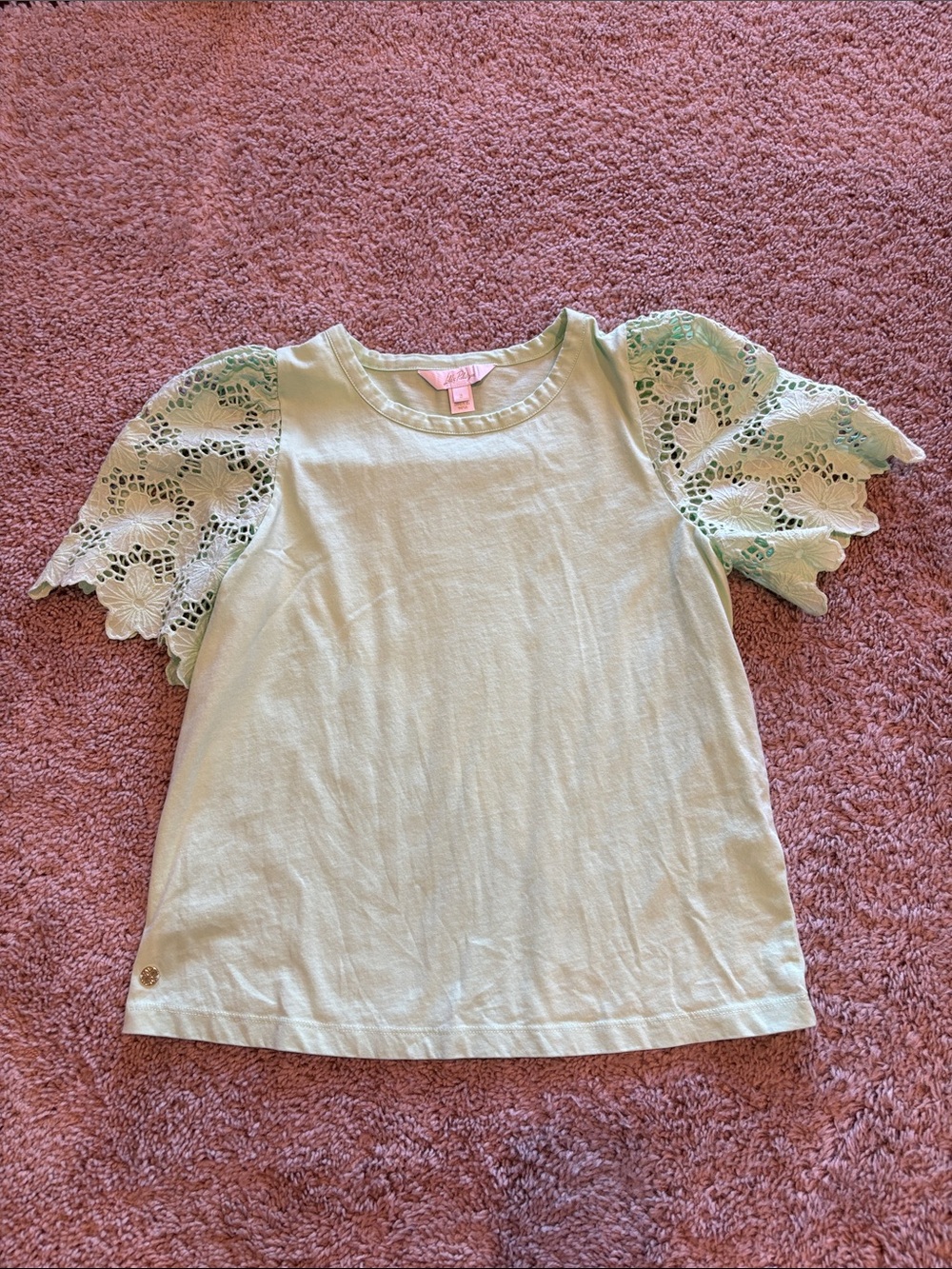 Lilly Pulitzer Mint Green Tee with Lace Puff Sleeves